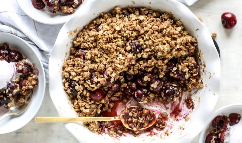 Cherry Crisp with Cinnamon Oat Topping