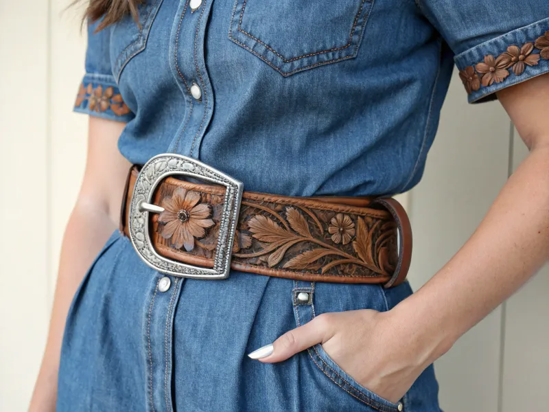 Western-Style Tooled Leather Belt