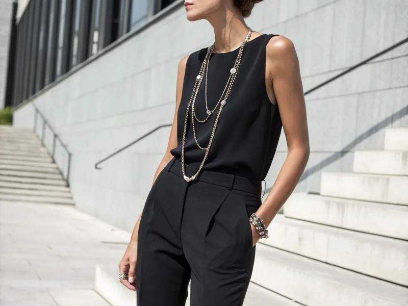 With Layered Jewelry and a Sleek Top