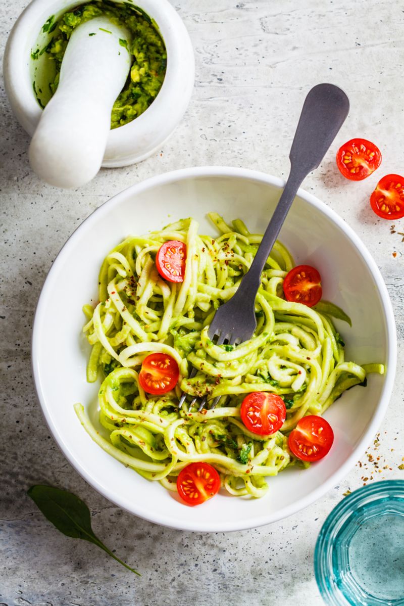 Zucchini Noodles with Pesto and Cherry Tomatoes