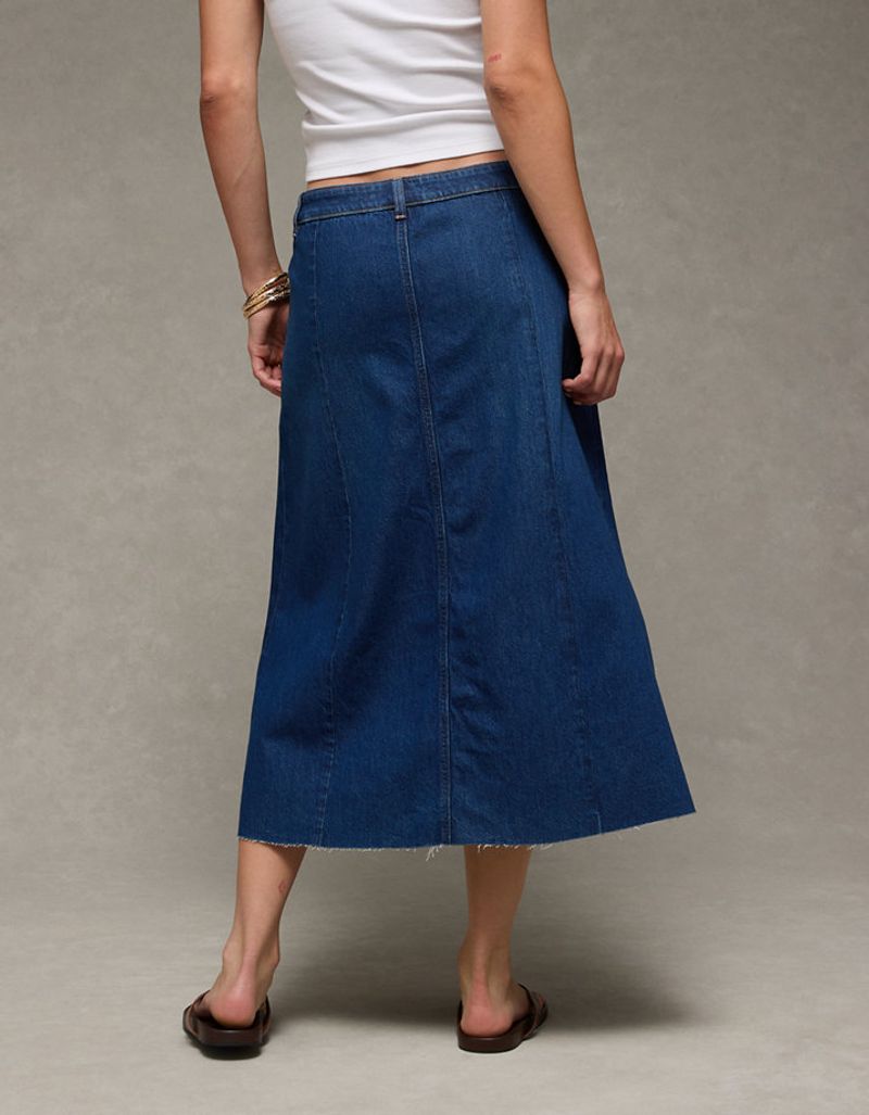 American Eagle Stretch High-Waisted Denim Midi Skirt