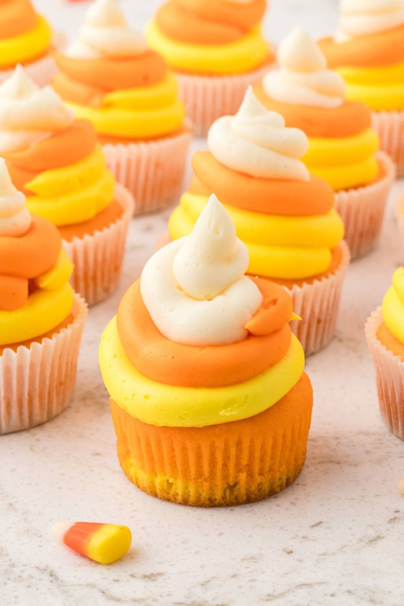 Candy Corn Buttercream Swirl Cupcakes