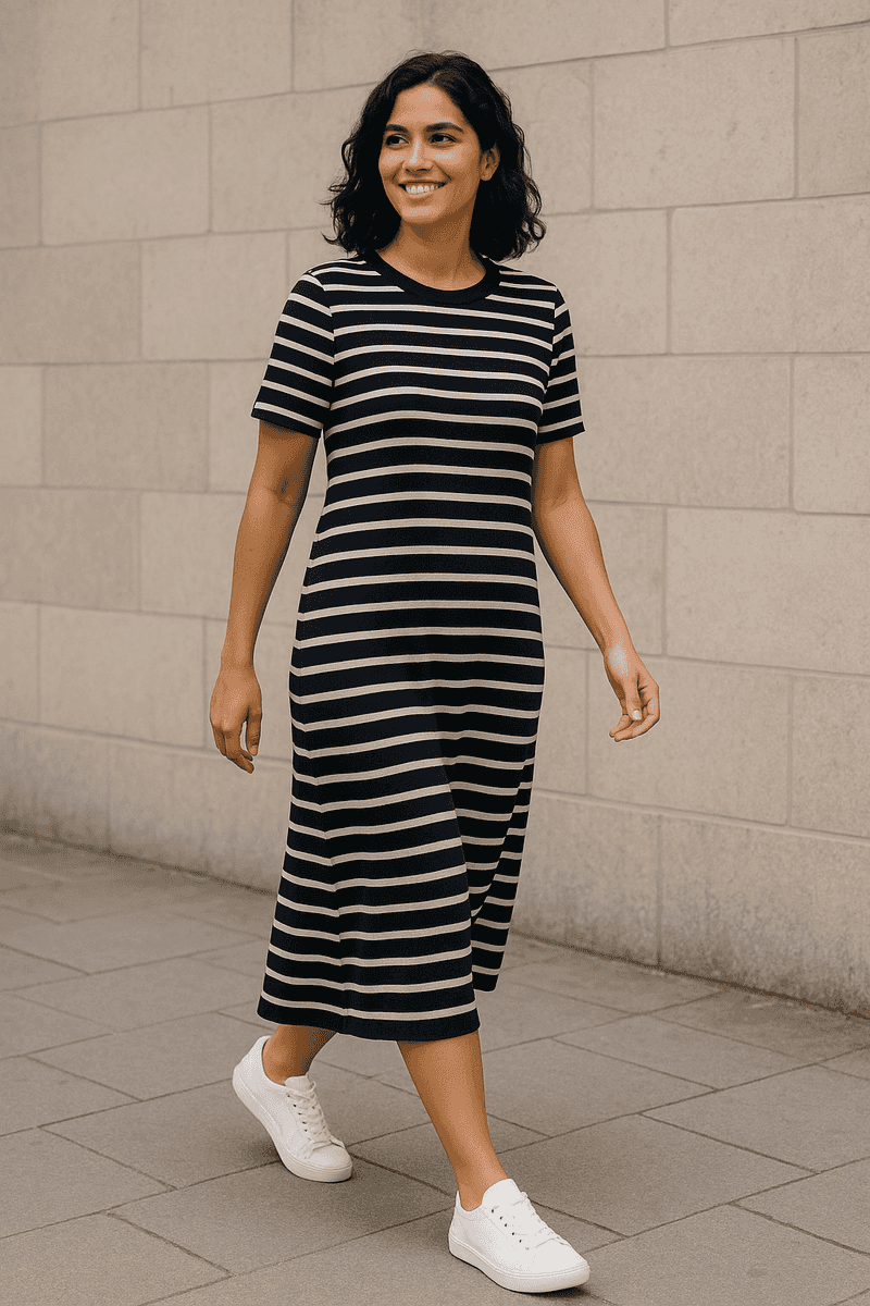 Casual Midi Dress with Fabric That Conceals Midsection