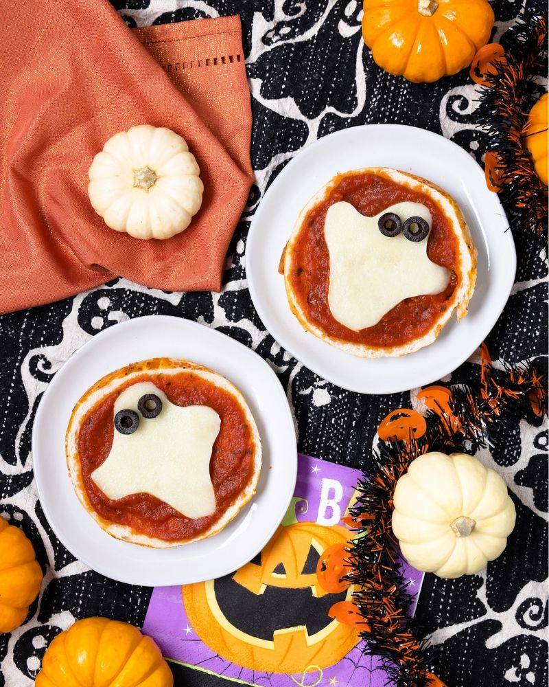Ghostly Pizza Bagels