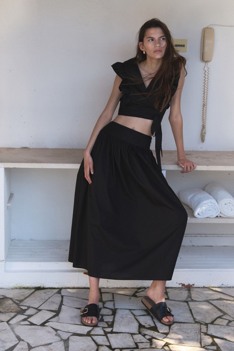 H&M Poplin Maxi Skirt in Black