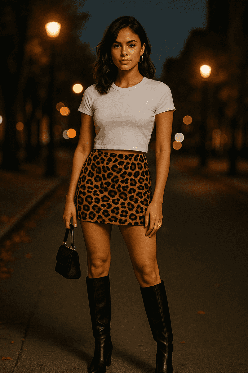 Leopard Micro-Miniskirt with Cropped Tee