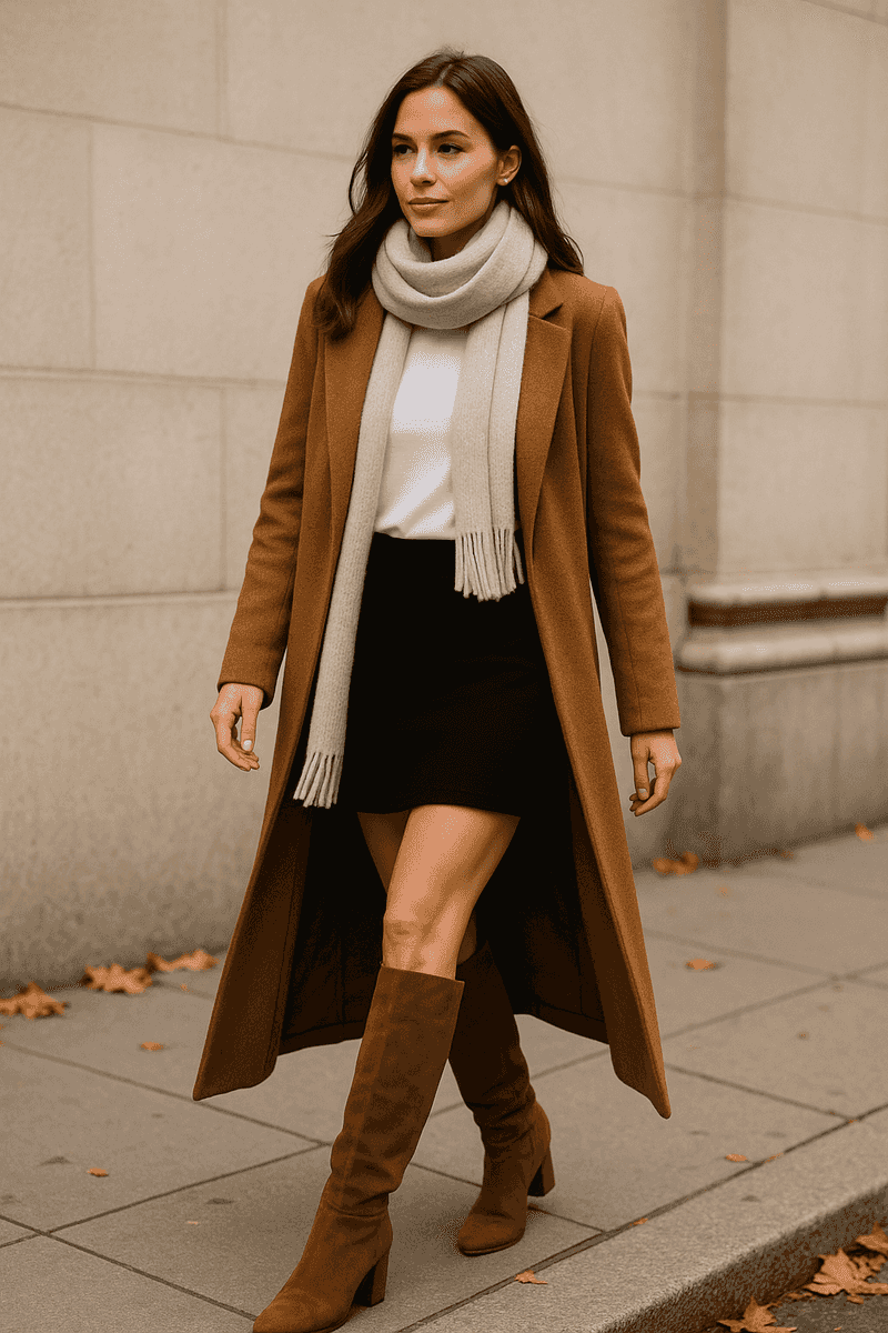 Long Jacket with Knee-High Suede Boots
