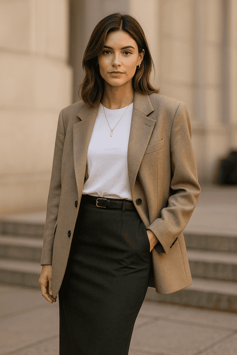 Oversized Blazer with Pencil Skirt