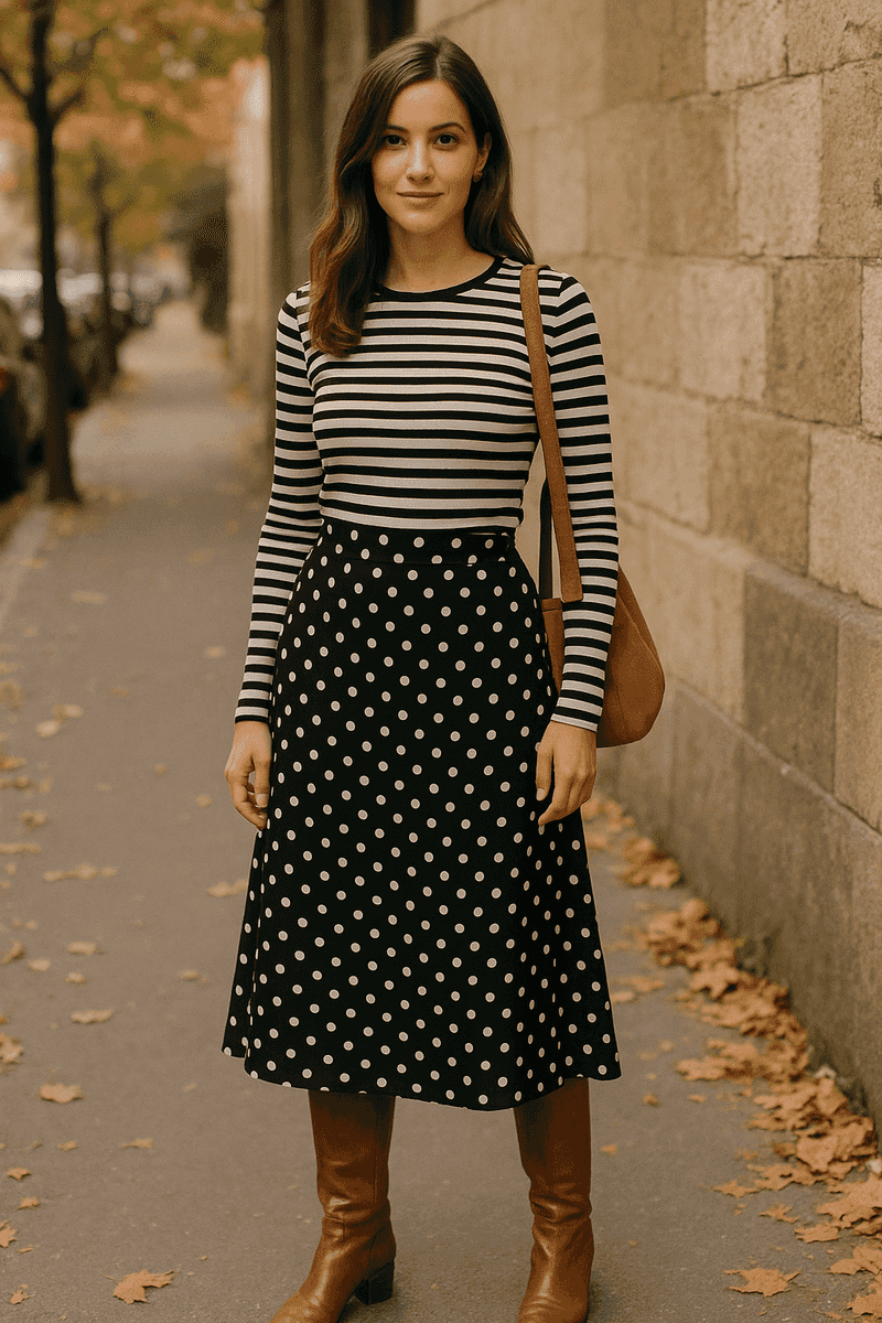 Striped Top Meets Polka Dot Skirt