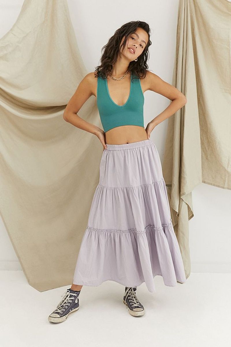 UO Penelope Prairie Poplin Midi Skirt