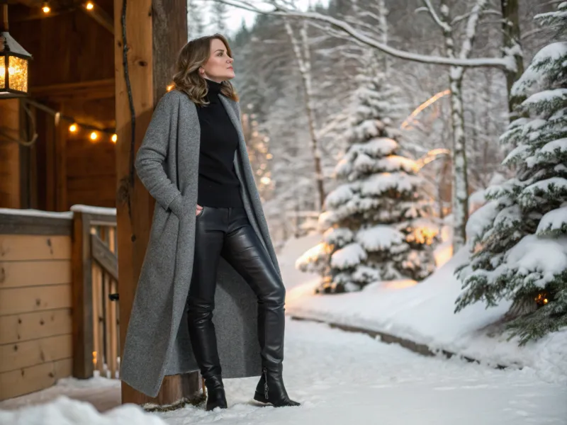 Longline Cardigan with Turtleneck and Leggings