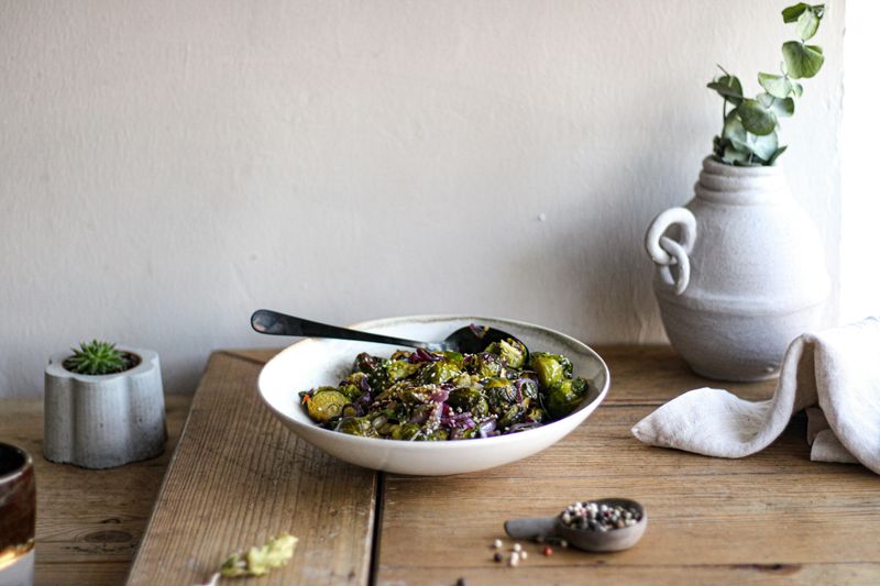 Maple-Roasted Brussels Sprouts with Pecans & Cranberries
