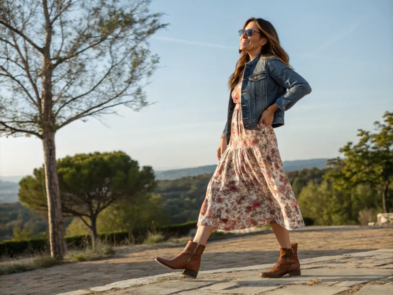 Midi Dress with Ankle Boots