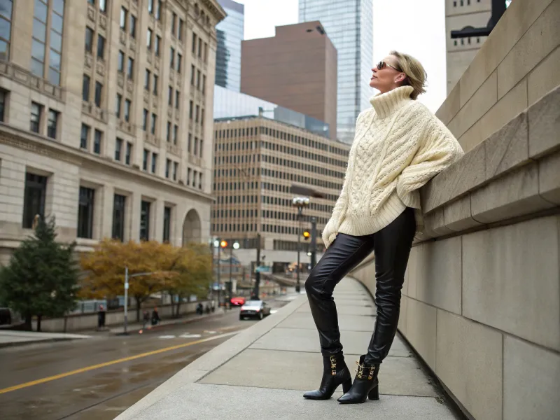 Oversized Sweater with Leather Pants