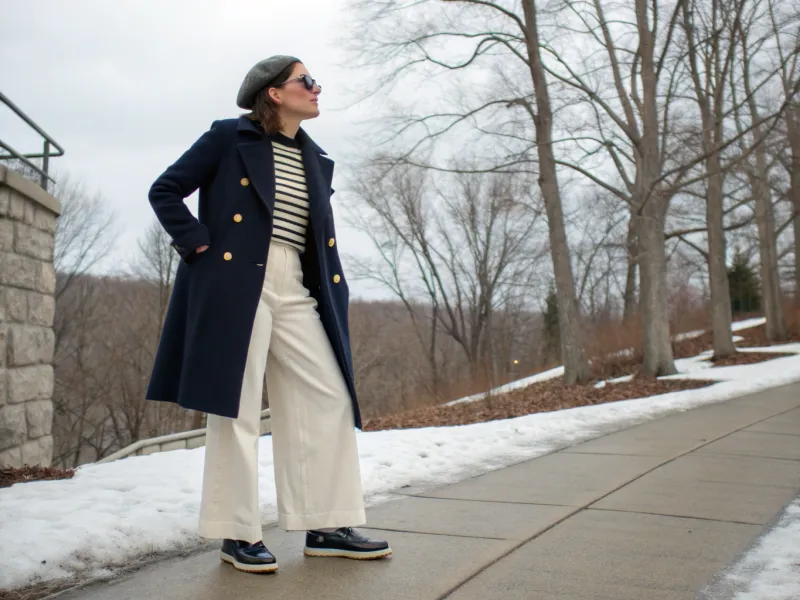 Peacoat with Wide-Leg Trousers