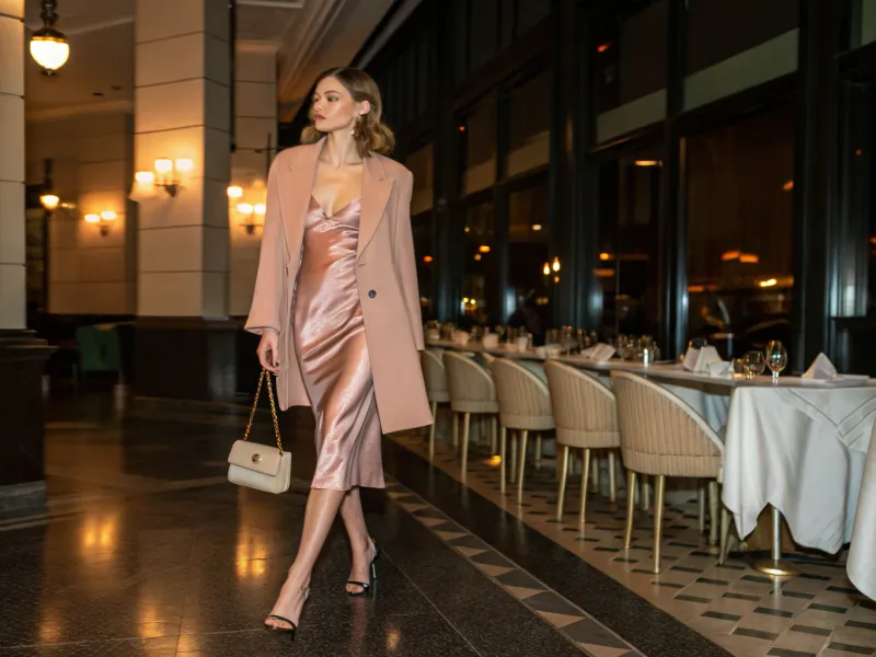 Satin Slip Dress + Oversized Blazer