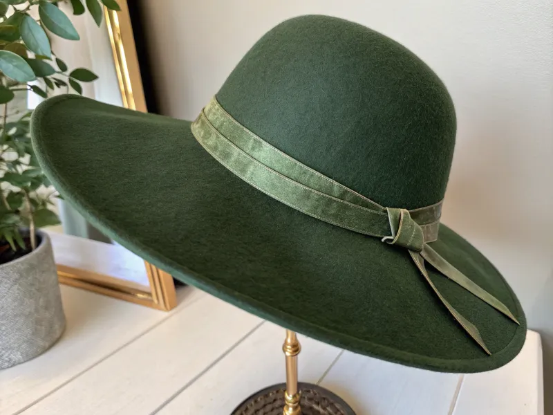 Wide-Brim Felt Hat with Ribbon Detail