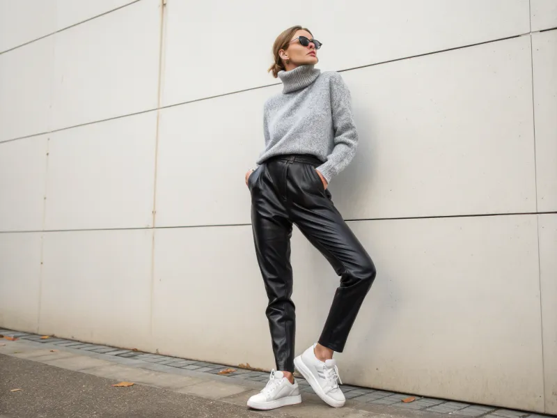 With Faux Leather Pants