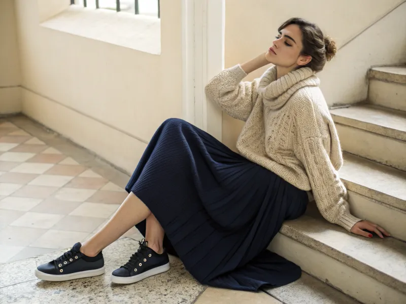 With a Sweater-and-Midi-Skirt Combo