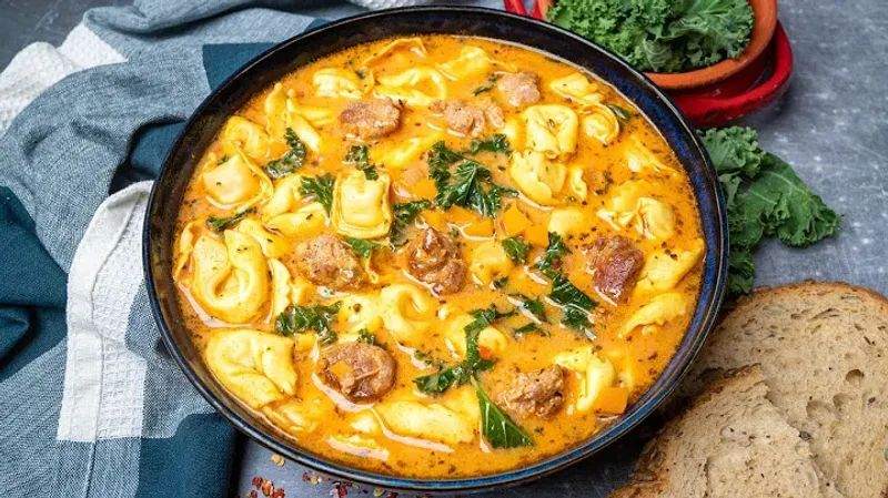 Hearty Crockpot Sausage & Tortellini Soup