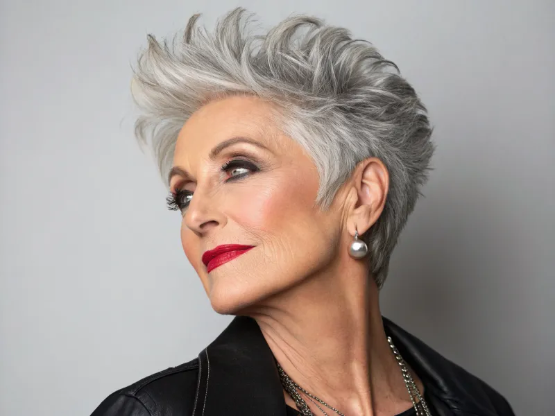 Natural Gray Pixie with Volume