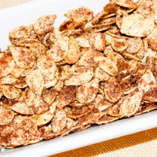 Pumpkin seeds covered in cinnamon and sugar