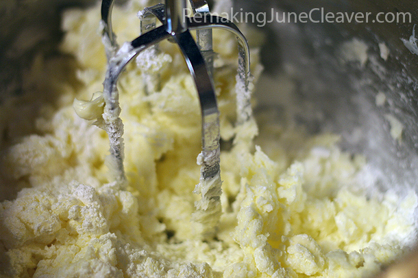 Creaming butter and sugar together making cupcakes