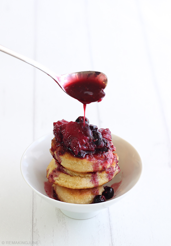 maple corn cakes with chia mixed fruit compote RemakingJune2