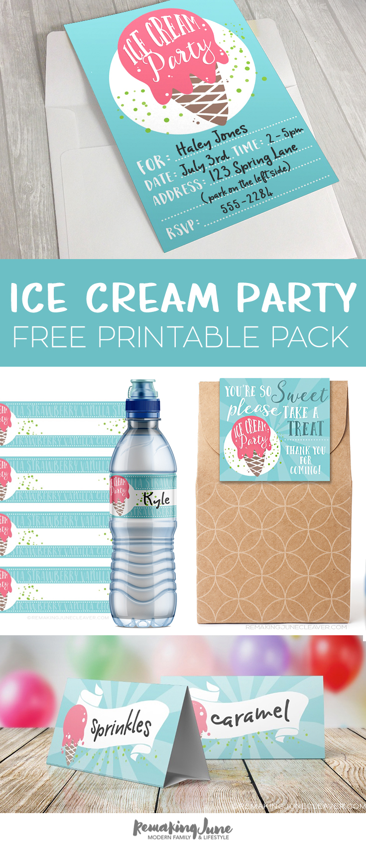 free printable ice cream party pack from RemakingJune