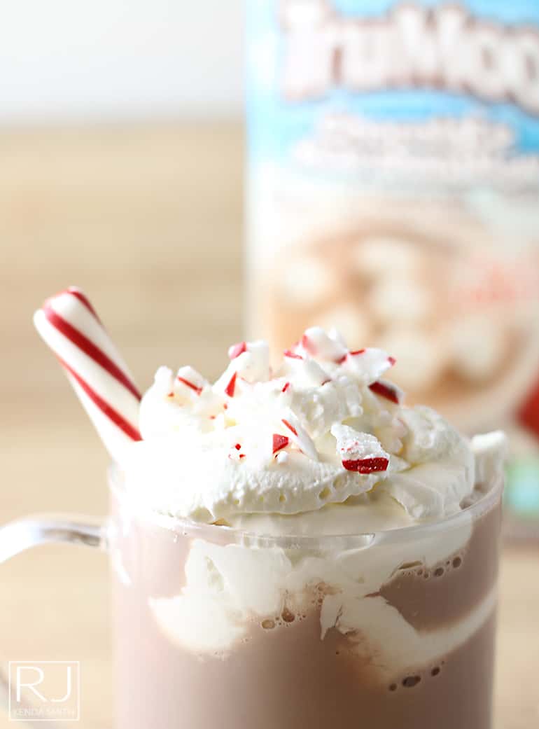 whipped peppermint cream and hot chocolate