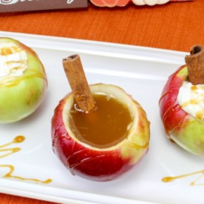 Apple cups with apple cider and whipped cream