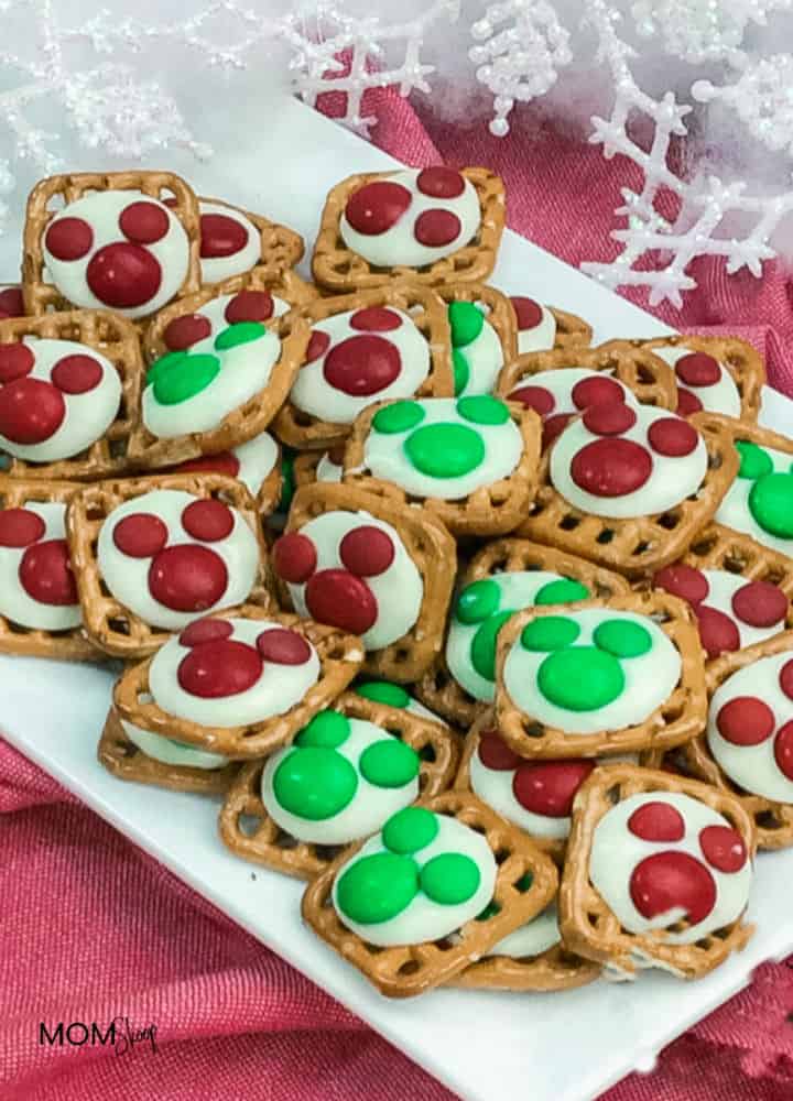 Mickey Mouse Inspired Christmas Pretzels