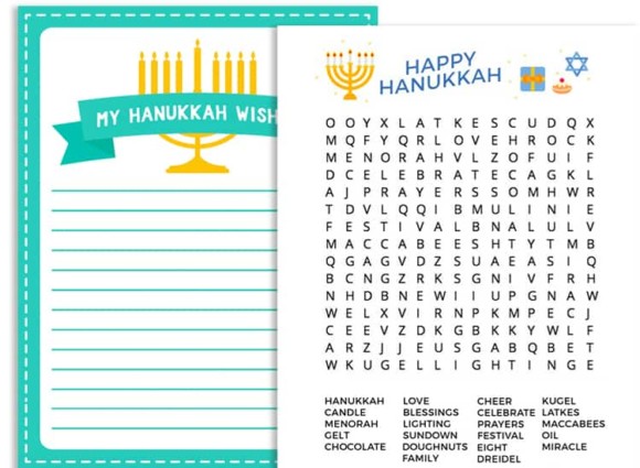 Free Printable Hanukkah Activity Pack for Kids wishlist word search