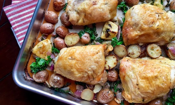 one pan roasted chicken potatoes kale