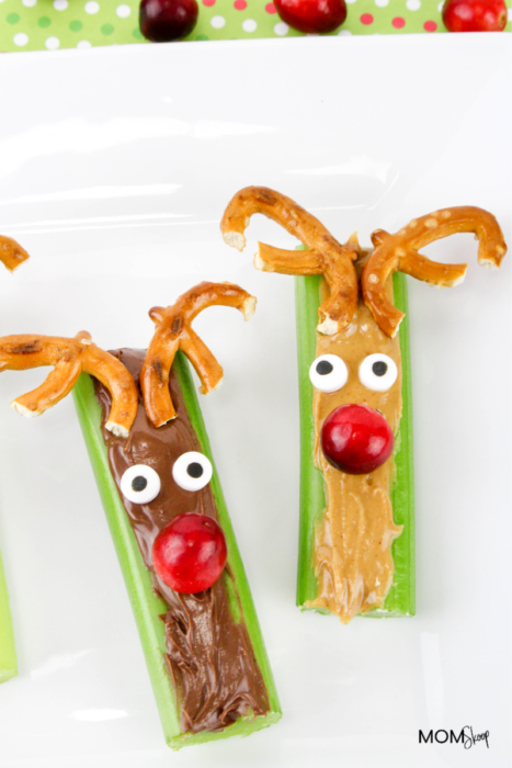 Celery and Peanut Butter Rudolph Snacks