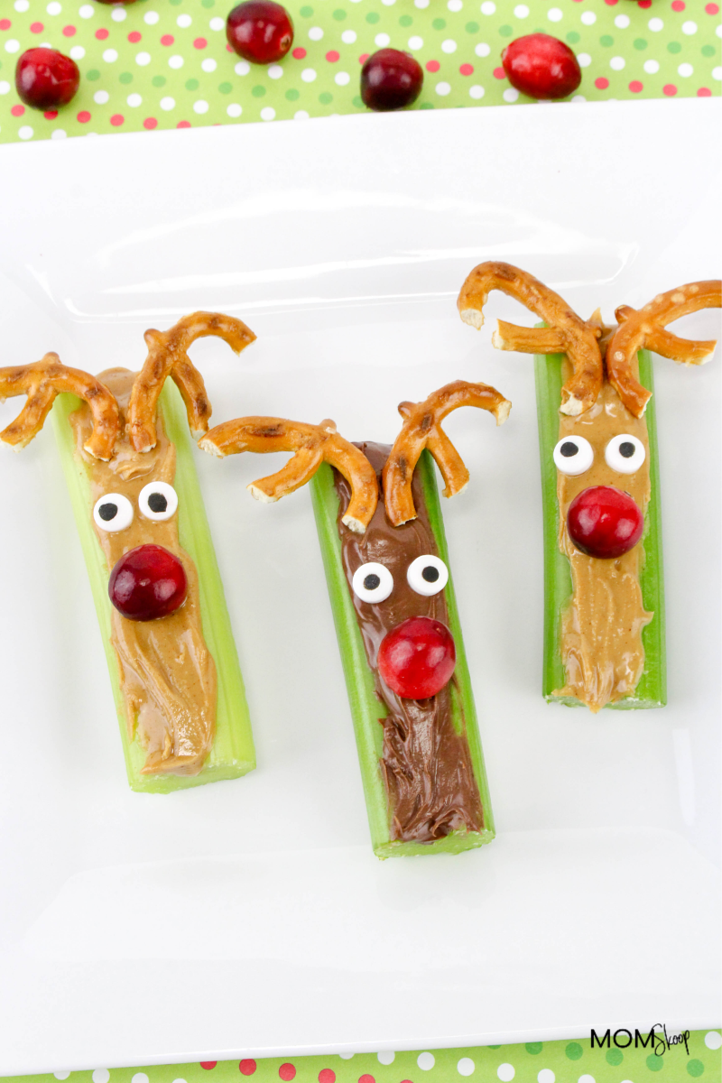 Celery and Peanut Butter Sticks Rudolph Snacks
