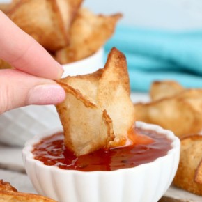 Dipping Homemade Crab Rangoon