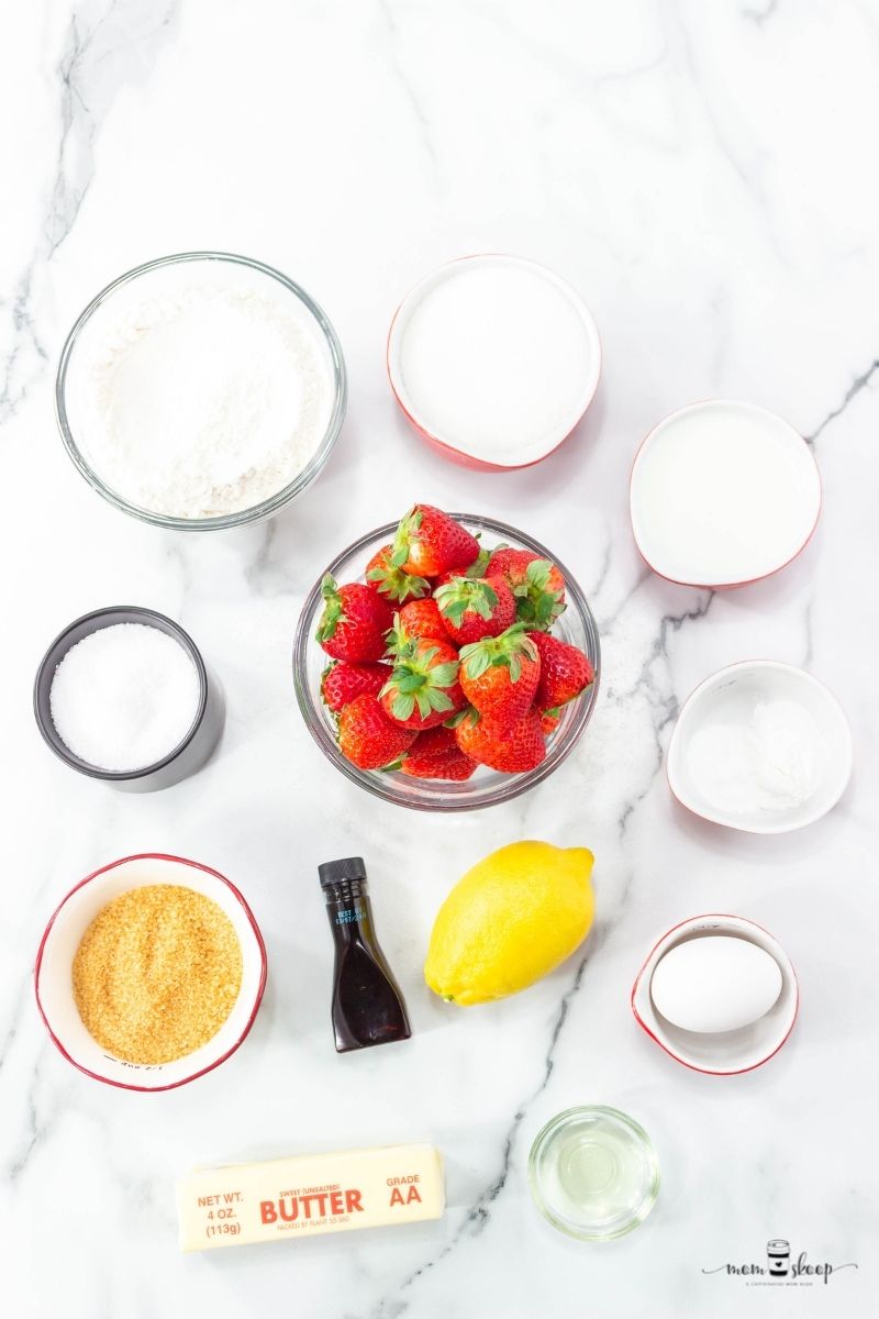 Ingredients to make Strawberry Muffins with Lemon