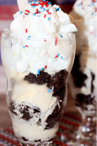 Patriotic Red, White, and Blue Ice Cream Brownie Parfaits