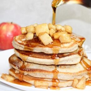 Warm Pancakes drizzled with a Apple Cinnamon Topping