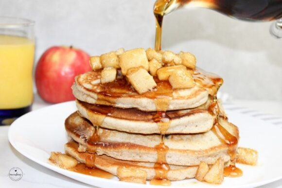 Warm Pancakes drizzled with a Apple Cinnamon Topping