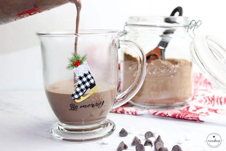 Pouring hot chocolate into mug