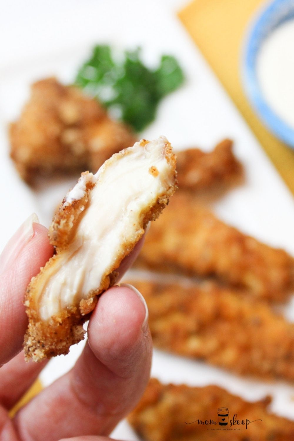 Homemade Chicken Tenders cut in half