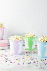 Bright and colorful Easter Popcorn in Pastel Buckets