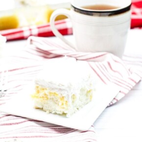 Slice of cake on a white plate