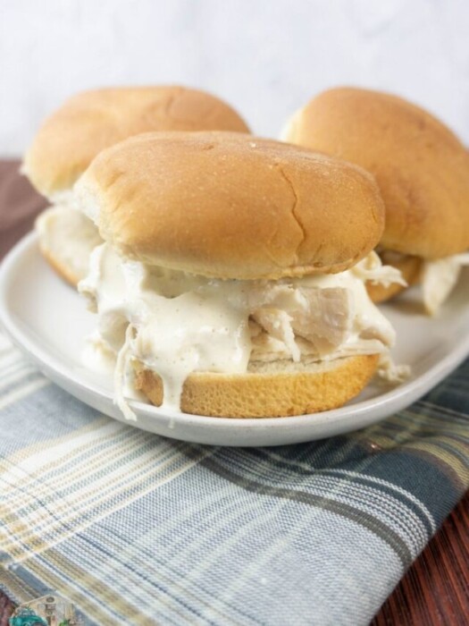 Chicken Sliders topped with Alabama White Sauce