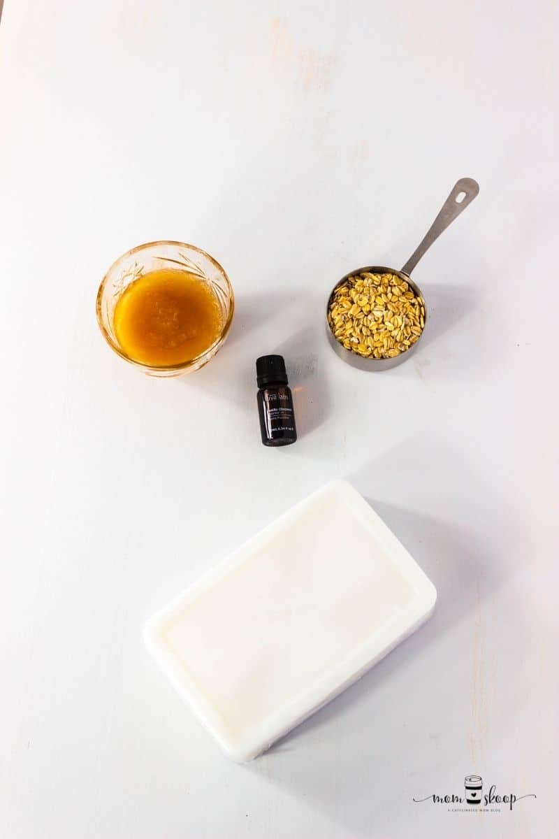 Ingredients to make Honey and Oatmeal Soap