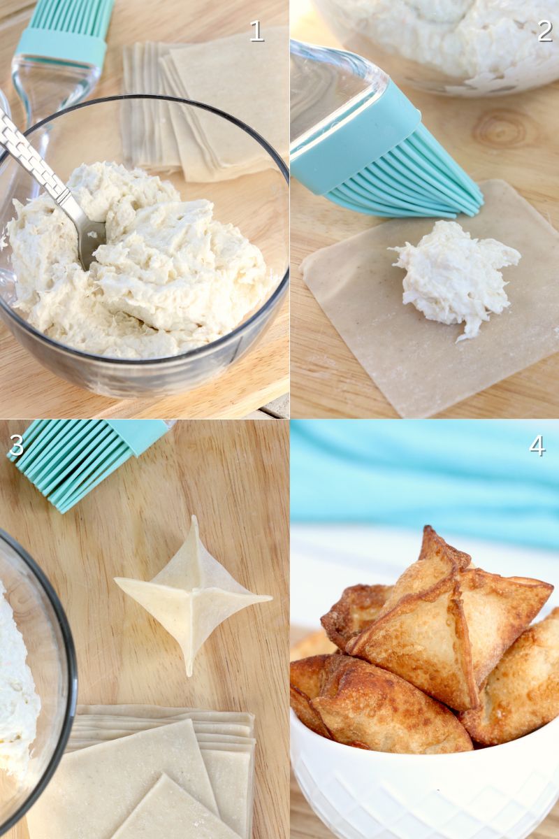 Steps to make crab rangoon. 