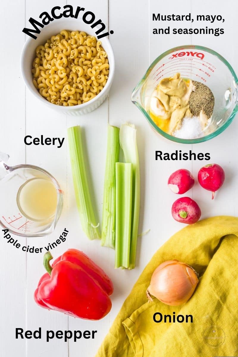 Ingredients needed to make Old Fashioned Macaroni Salad
