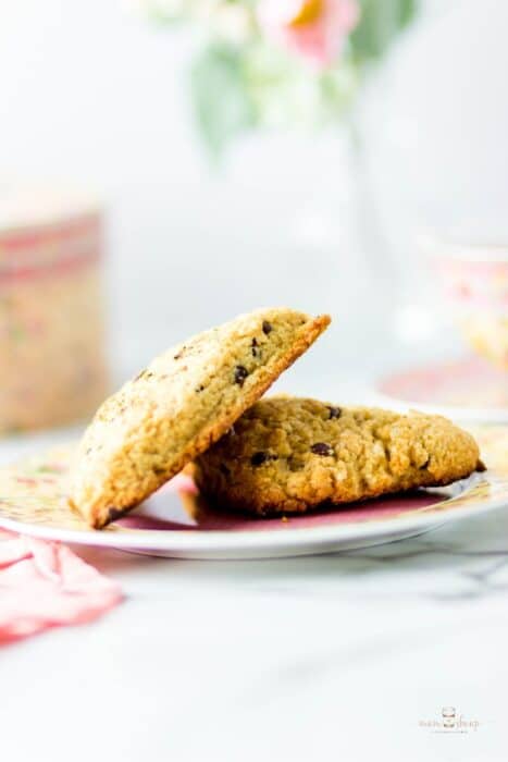 Chocolate chip scones on a plate